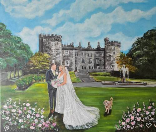 Custom wedding painting in Ireland showcasing a newlywed couple